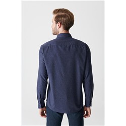 Lacivert Basic Düğmeli Yaka Pamuklu Comfort Fit Rahat Kesim Gömlek