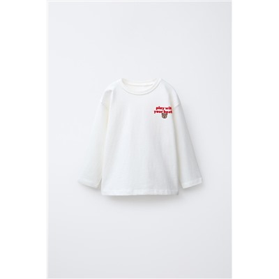 T-SHIRT WITH FLOCKED SLOGAN