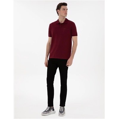 Bordo Regular Fit %100 Pamuk Polo Yaka Basic Tişört