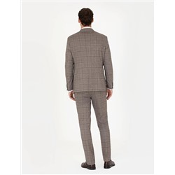 Açık Kahverengi Slim Fit Ekose Takım Elbise