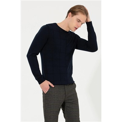 Erkek Lacivert Bisiklet Yaka Triko Kazak