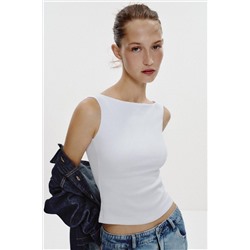 COLD SHOULDER RIBBED T-SHIRT