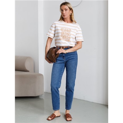 Свободная футболка в полоску с принтом из премиального хлопка с эластаном