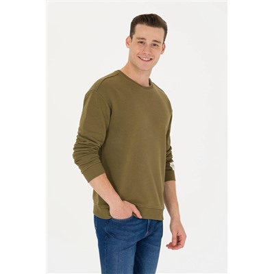 Erkek Haki Bisiklet Yaka Comfort Sweatshirt