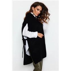 TRENDYOL MODEST Siyah Fermuarlı Yaka Yanları Bağlama Detaylı Triko Süveter TCTAW22UV0009