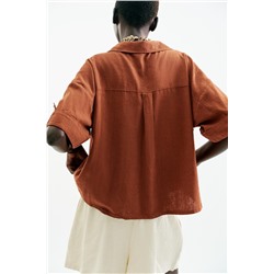 CROPPED LINEN BLEND SHIRT