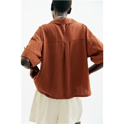 CROPPED LINEN BLEND SHIRT