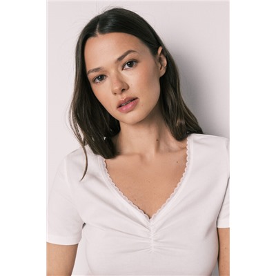 Pijama largo algodón manga corta marfil