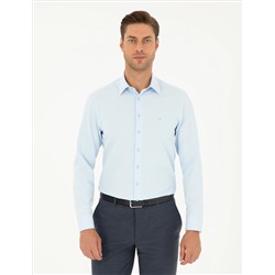 Açık Mavi Slim Fit Armürlü Uzun Kollu Gömlek