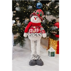 Игрушка новогодняя с выдвижными ногами Снеговик в шляпе с ягодой серо-красный