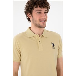 Erkek Slim Fit Polo Yaka Açık Haki Basic Tişört