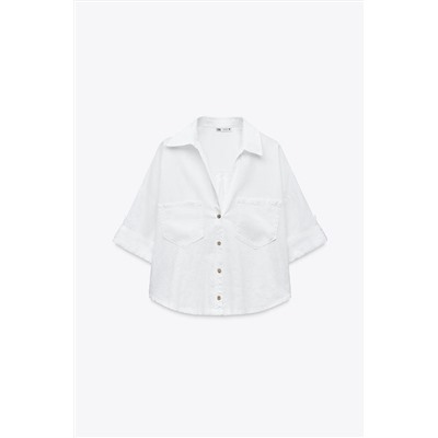 CROPPED LINEN BLEND SHIRT