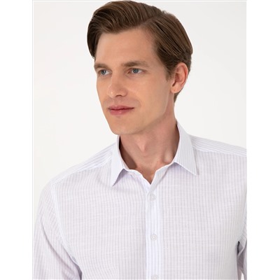 Lacivert Slim Fit Çizgili Uzun Kollu Gömlek