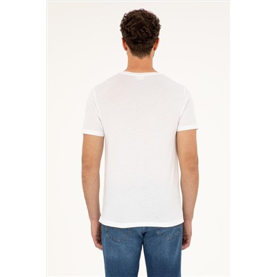 Erkek Slim Fit V Yaka Beyaz Basic Tişört