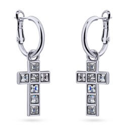 Серьги Квадро (кристаллы SW белые; покрытие родий), Есть комплект