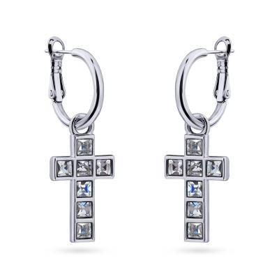 Серьги Квадро (кристаллы SW белые; покрытие родий), Есть комплект