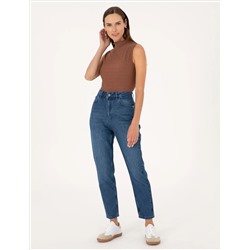 Açık Mavi Mom High Waist Fit Jean Pantolon
