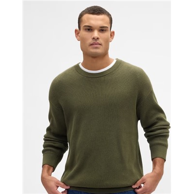 Oversized Fisherman-Stitch Crewneck Sweater