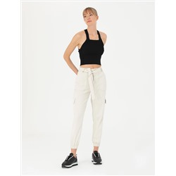 Krem Keten Karışımlı Jogger Fit Kanvas Pantolon