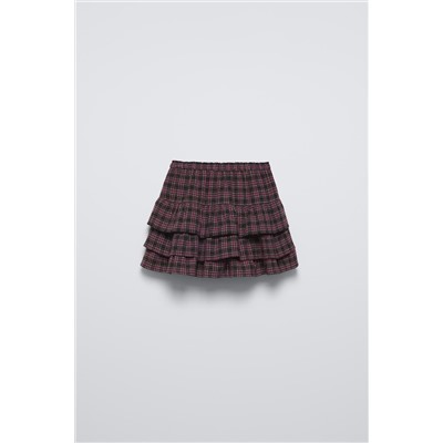 CHECKED RUFFLED BERMUDA SKORT