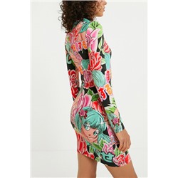 Vestido corto elástico flores