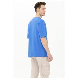 Erkek Saks Oversize Bisiklet Yaka Tişört