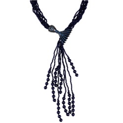 Колье (шпинель 3мм, агат 8мм; фианиты синие; покрытие черный родий)