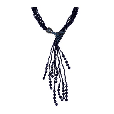 Колье (шпинель 3мм, агат 8мм; фианиты синие; покрытие черный родий)