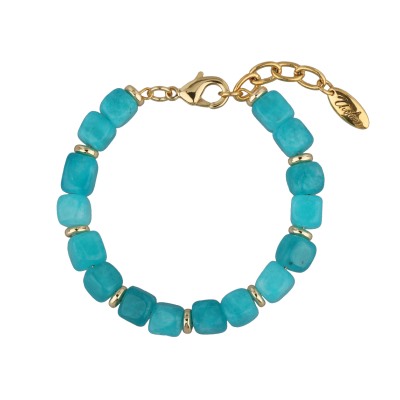 Браслет Селена (кварц лазурно-бирюзовый 7-8мм; покрытие золото) 17-21 см., Есть комплект