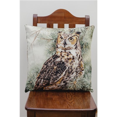 Наволочка 50х50 Филин с зеленой веткой