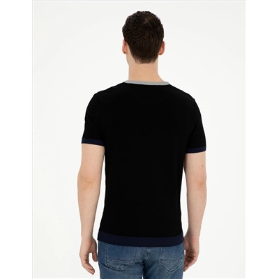 Siyah Slim Fit Bisiklet Yaka Triko Tişört