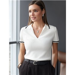 Джемпер с воротником-поло с коротким рукавом тонкой вязки из вискозы