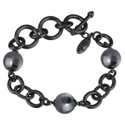 Браслет Симбиоз (Майорка 12мм темно-серая; покрытие черный родий) 18-21см, Есть комплект