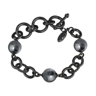 Браслет Симбиоз (Майорка 12мм темно-серая; покрытие черный родий) 18-21см, Есть комплект