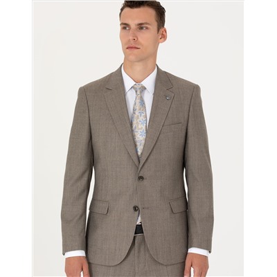 %100 Yün Bej Slim Fit Takım Elbise