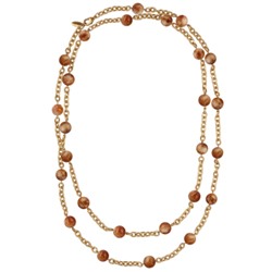 Колье Терра (цитрин 12мм; покрытие античное золото) 140см, Есть комплект