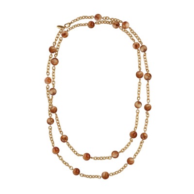 Колье Терра (цитрин 12мм; покрытие античное золото) 140см, Есть комплект