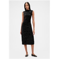 Ruched Velvet Mockneck Midi Dress