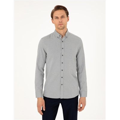 Haki Oxford Slim Fit Uzun Kollu Gömlek