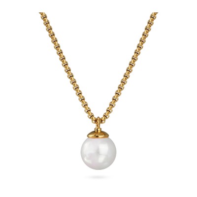 Кулон (Майорка 14мм белая; покрытие золото) 50-57см, Есть комплект