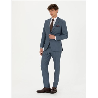 %100 Yün Koyu Mavi Ekstra Slim Fit Takım Elbise