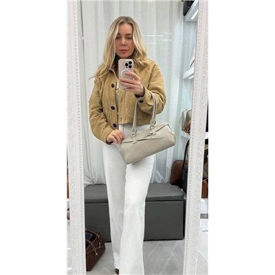 Сумка женская натуральная кожа 8216 В комплекте кожаный ремень  Размер 30×11×16 Слоновая кость