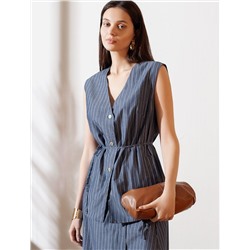 Удлиненный костюмный жилет в полоску с поясом из легкого хлопкового поплина