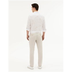 Bej Slim Fit Keten Karışımlı Kanvas Pantolon