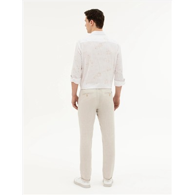 Bej Slim Fit Keten Karışımlı Kanvas Pantolon