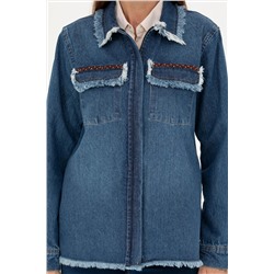 Kadın Koyu Mavi Jean Gömlek