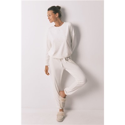 Pijama largo terciopelo suave blanco brillo