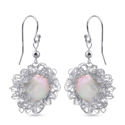 Серьги (перламутр белый; покрытие: родий)