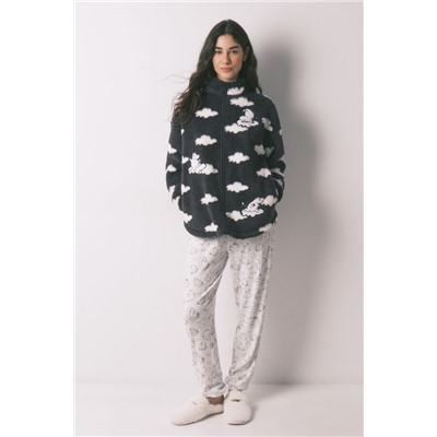 Bata corta polar gris estampado nubes Moomin