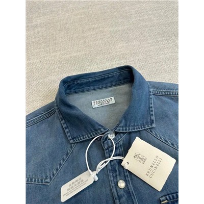 Мужская джинсовая рубашка с эффектом состаривания   Brunell*o Cucinell*i